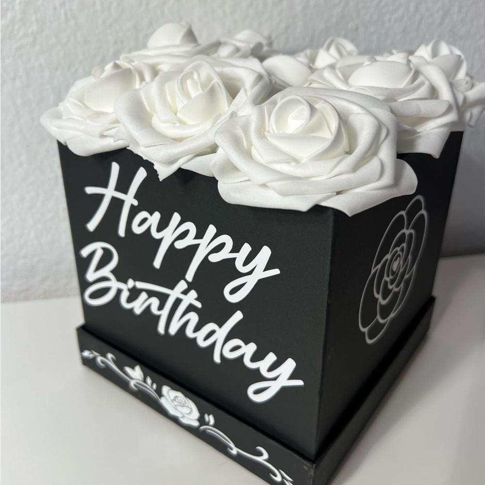 Forever Roses Happy Birthday Gift Present Box Eternal Eternity Black White Flora
